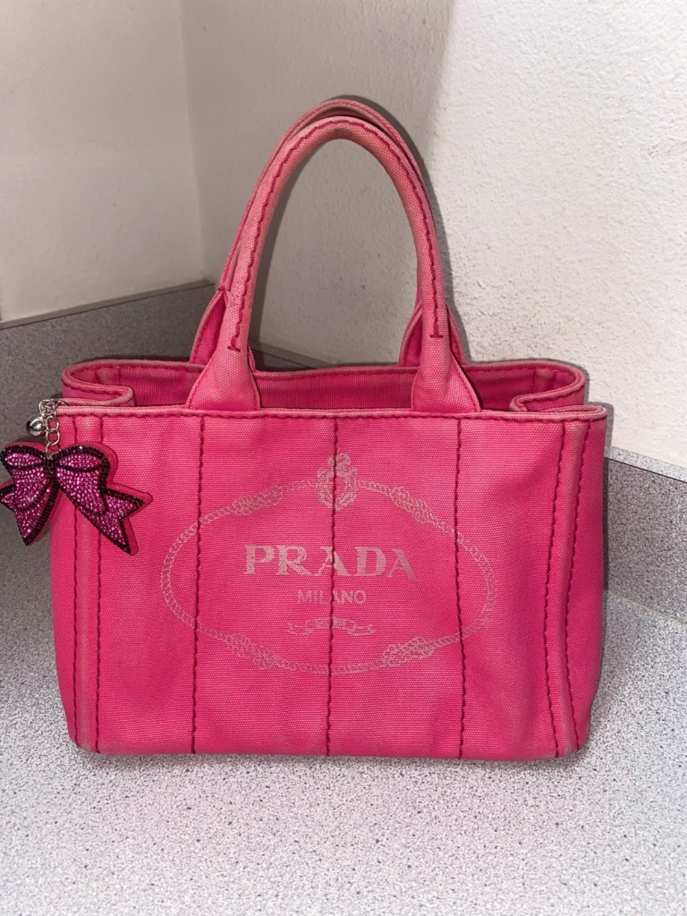 Prada Canapa Pink Canvas Mini Tote Bag With Unbranded Strap GUC - Picture 10 of 15